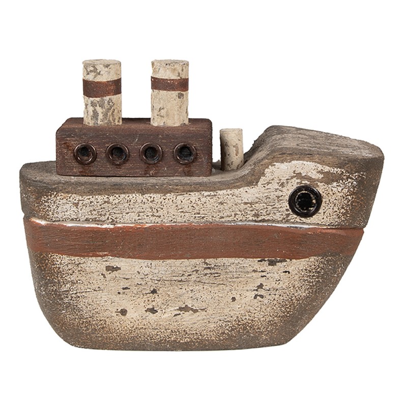 6H2352 Dekorationsmodell Boot 12 cm Beige Braun Holz Eisen