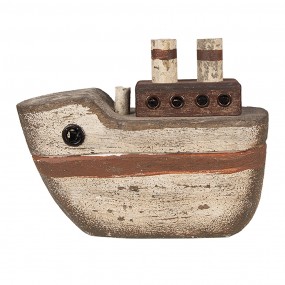 26H2352 Decorative Model Boat 12 cm Beige Brown Wood Iron
