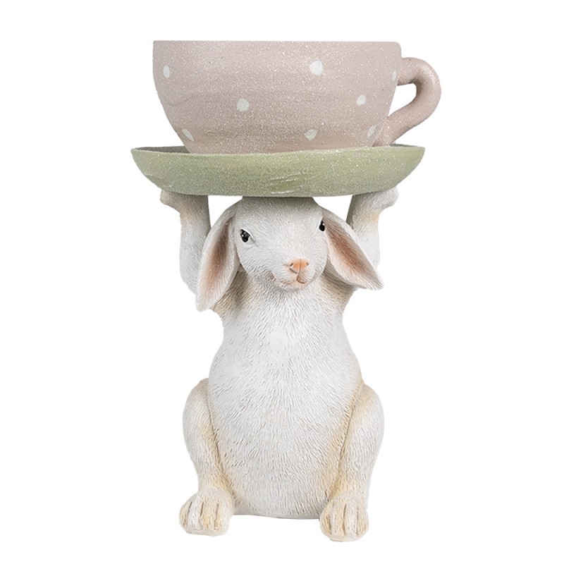 6PR3998 Figurine Lapin 24 cm Beige Rose Polyrésine Décoration de Pâques