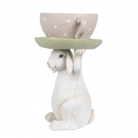 26PR3998 Figurine Lapin 24 cm Beige Rose Polyrésine Décoration de Pâques