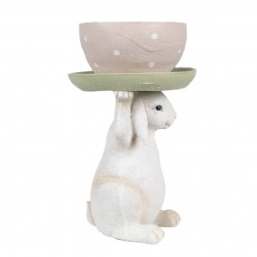 26PR3998 Figurine Lapin 24 cm Beige Rose Polyrésine Décoration de Pâques