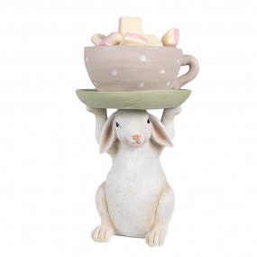 26PR3998 Figurine Lapin 24 cm Beige Rose Polyrésine Décoration de Pâques