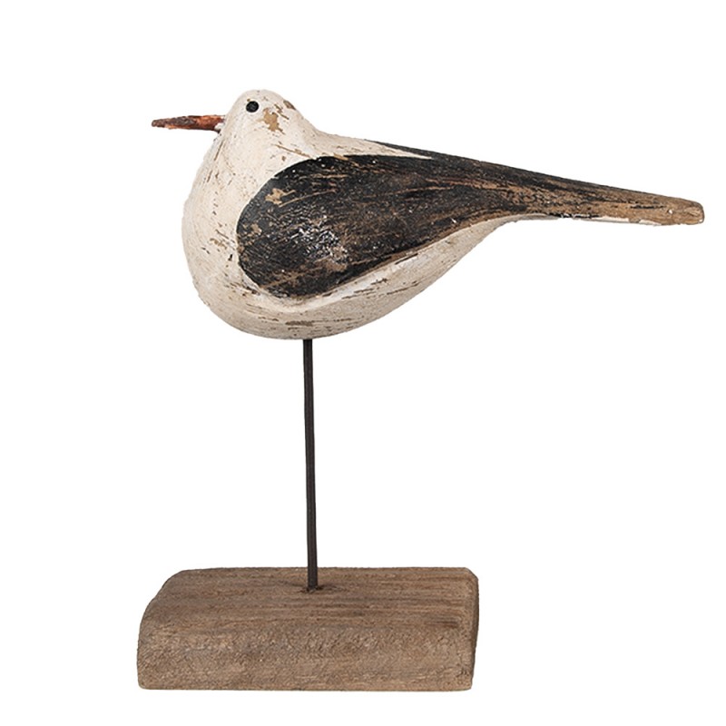 6H2343 Decoratie Beeld Vogel 13 cm Wit Zwart Hout
