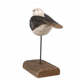 26H2343 Decoratie Beeld Vogel 13 cm Wit Zwart Hout