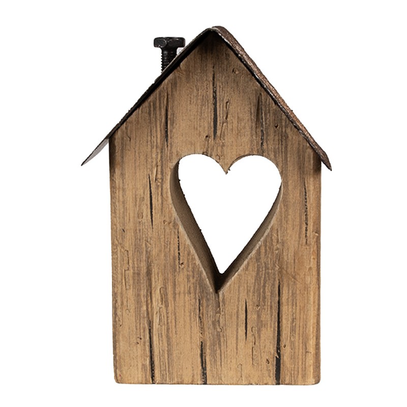 6H2344 Decorative Figurine House 16 cm Brown Wood Heart