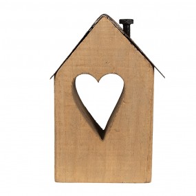26H2344 Decorative Figurine House 16 cm Brown Wood Heart