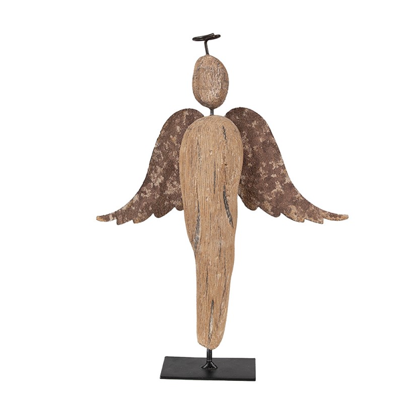 6H2345 Figurine décorative Ange 21 cm Marron Bois Fer