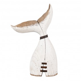 26H2347 Decorative Figurine Whale 45 cm White Brown Wood