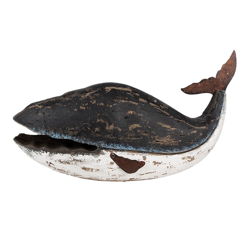 6H2349 Decorative Figurine Whale 23 cm Black White Wood