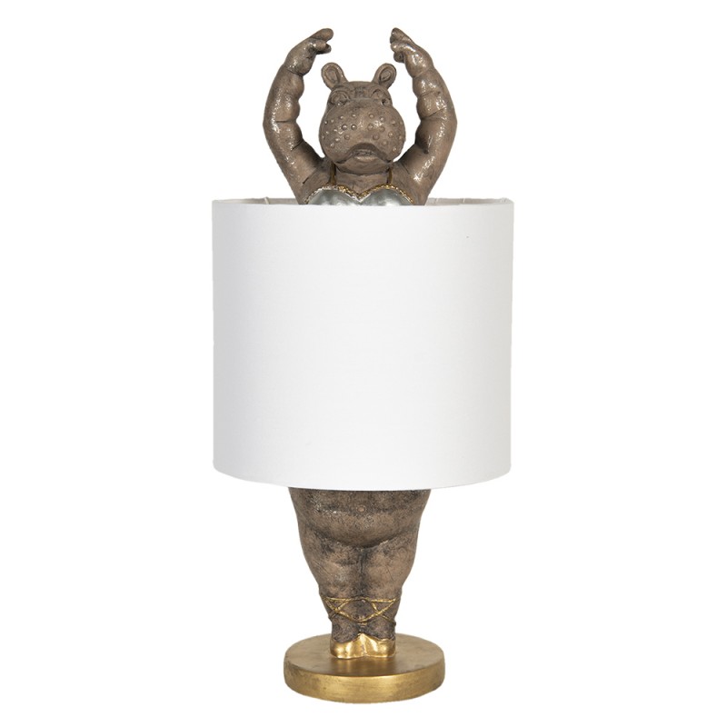 6LMC0033 Tafellamp Nijlpaard Ø 20x44 cm  Wit Goudkleurig Kunststof Rond Bureaulamp