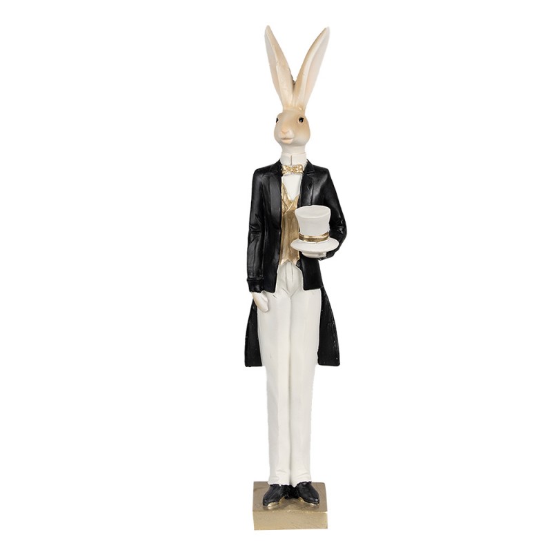 6PR4002 Figurine Lapin 32 cm Beige Noir Polyrésine Décoration de Pâques