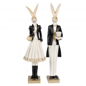 26PR4002 Figurine Lapin 32 cm Beige Noir Polyrésine Décoration de Pâques