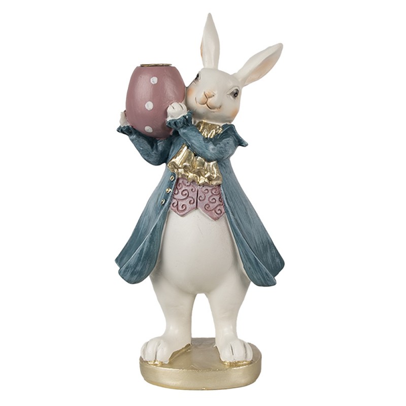 6PR4057 Figurine Rabbit 20 cm White Blue Polyresin Candle holder