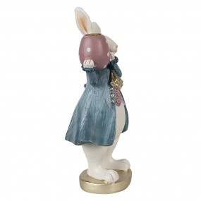 26PR4057 Figur Kaninchen 20 cm Weiß Blau Polyresin Kerzenhalter