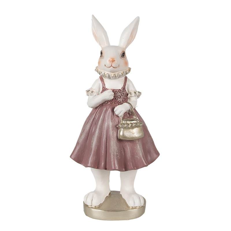 6PR4059 Figur Kaninchen 27 cm Weiß Rosa Polyresin Osterdekoration