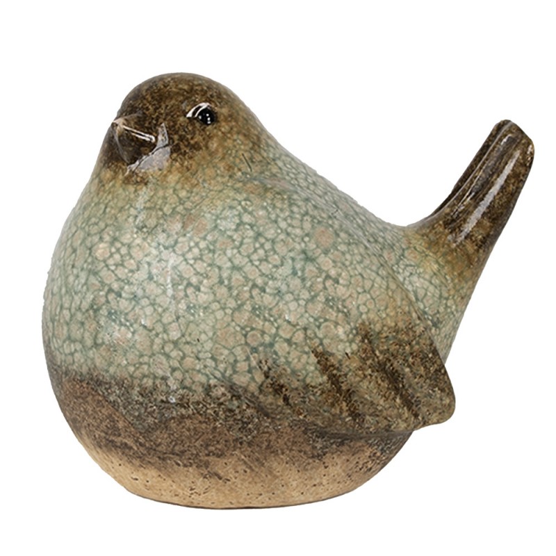 6PR4123 Figurine Oiseau 14 cm Vert Marron Céramique
