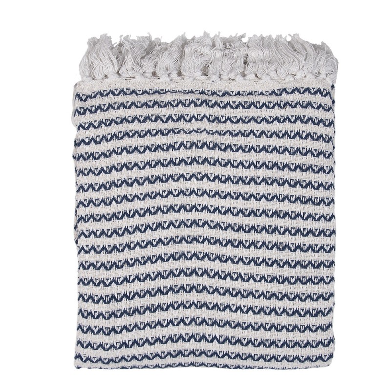 KT060.135 Throw Blanket 125x150 cm Beige Blue Cotton Zigzag Blanket