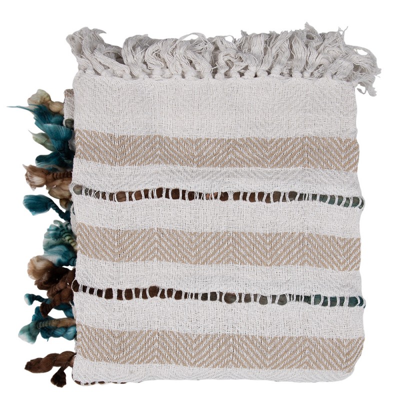 KT060.139 Throw Blanket 125x150 cm Beige Cotton Stripes Blanket