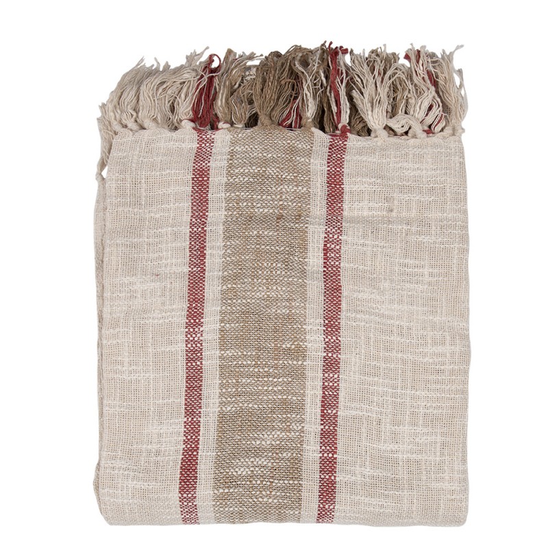 KT060.140 Throw Blanket 125x150 cm Beige Brown Cotton Stripes Blanket