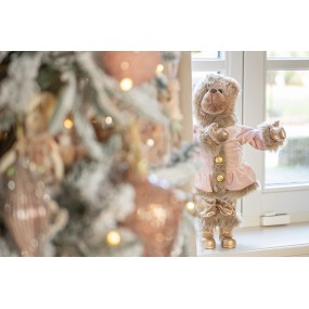 265256 Christmas Decoration Bear 49 cm Pink Gold colored Fabric