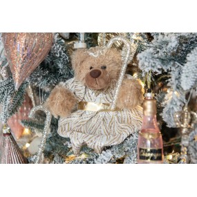 265259 Christmas Decoration Bear 25 cm Beige Gold colored Fabric