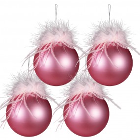 26GL3940 Christmas Bauble Set of 4 Ø 10 cm Pink Glass Christmas Tree Decorations