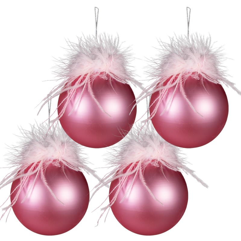 6GL3940 Christmas Bauble Set of 4 Ø 10 cm Pink Glass Christmas Tree Decorations