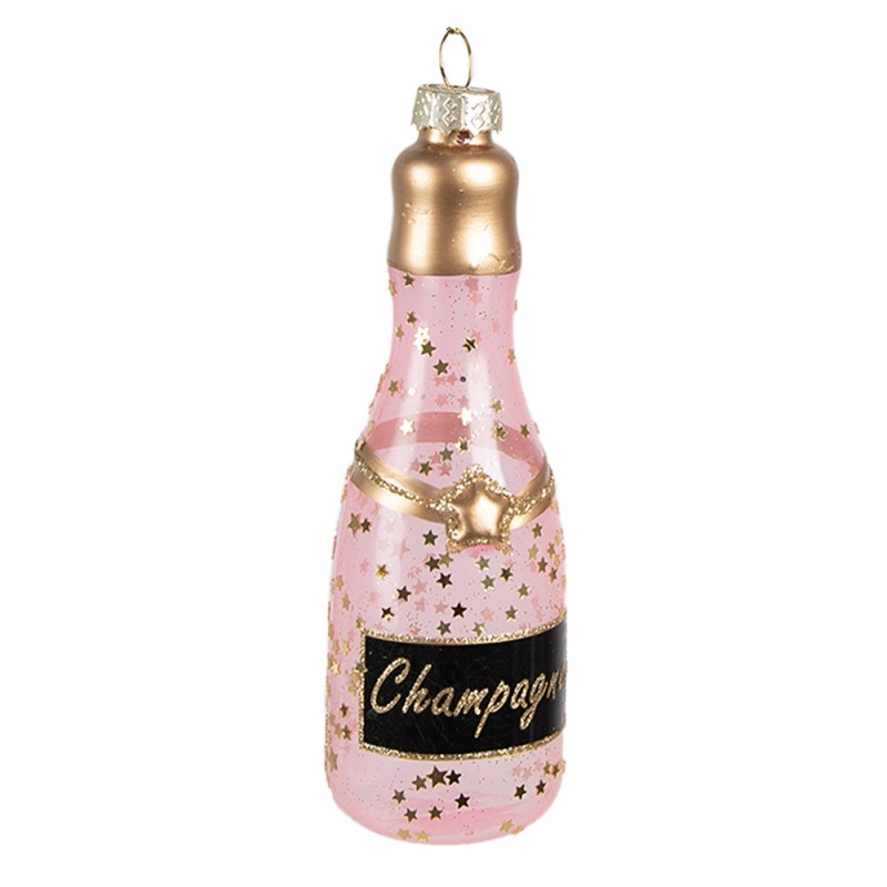 6GL4343 Ornamento Natalizio Bottiglia 12 cm Rosa Vetro Decorazioni Albero Natale