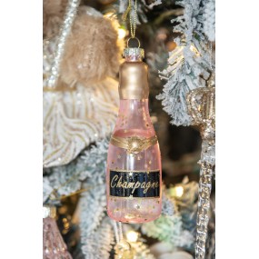 26GL4343 Ornamento Natalizio Bottiglia 12 cm Rosa Vetro Decorazioni Albero Natale