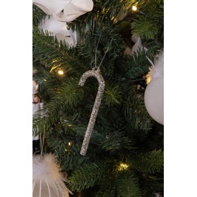 26GL4356 Kersthanger Zuurstok 14 cm Zilverkleurig Glas Kerstboomversiering