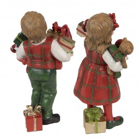 26PR3920 Dekorationsfigur Kinder set van 2 / 13 cm Rot Grün Polyresin Weihnachtsdekoration