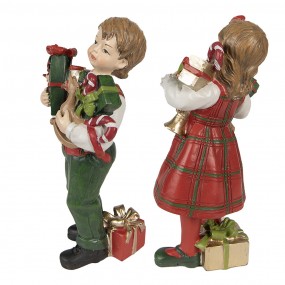 26PR3920 Figurine décorative Enfants set van 2 / 13 cm Rouge Vert Polyrésine Décoration de Noël