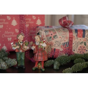 26PR3920 Decorative Figurine Children set van 2 / 13 cm Red Green Polyresin Christmas Decoration