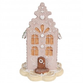 26PR3976 Maison en pain d'épices 20 cm Rose Polyrésine Décoration de Noël