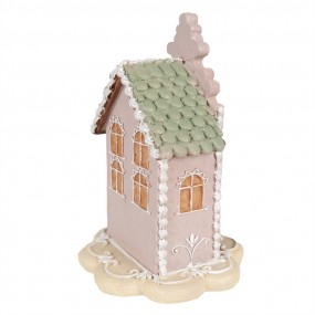 26PR3976 Maison en pain d'épices 20 cm Rose Polyrésine Décoration de Noël