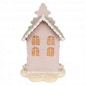 26PR3976 Maison en pain d'épices 20 cm Rose Polyrésine Décoration de Noël