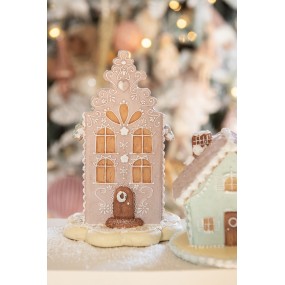 26PR3976 Maison en pain d'épices 20 cm Rose Polyrésine Décoration de Noël