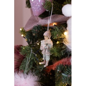 26PR4916 Weihnachtsanhänger Kind 11 cm Rosa Polyresin Weihnachtsbaumschmuck