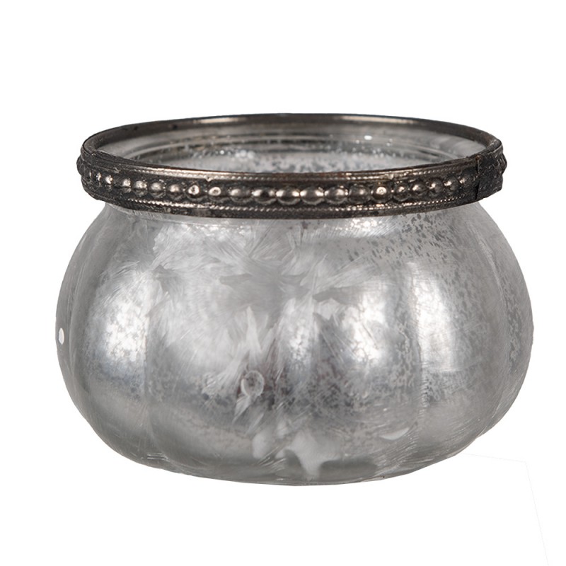 6GL4379 Tealight Holder Ø 9x6 cm Silver colored Glass Tea-light Holder