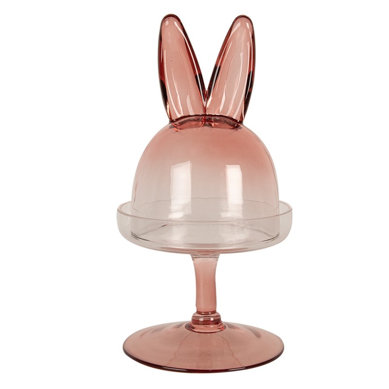 6GL4385 Cloche Ø 12x23 cm Pink Glass Rabbit Round Glass Bell Jar