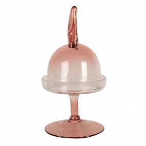 26GL4385 Cloche Ø 12x23 cm Pink Glass Rabbit Round Glass Bell Jar