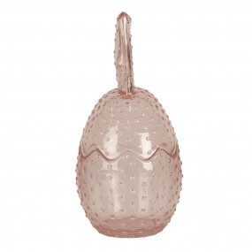 26GL4389 Glass Jar Egg  Ø 8x17 cm Pink Glass Oval Jar with Lid