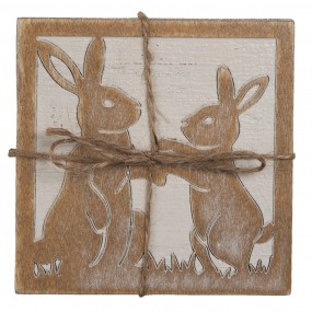 26H2071 Coasters for Glasses Set of 4 10x10 cm Brown Wood Hares Square Coasters