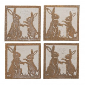 26H2071 Coasters for Glasses Set of 4 10x10 cm Brown Wood Hares Square Coasters