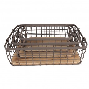 26Y5251 Storage Basket Set of 3 38x28x11 cm Grey Brown Iron Wood Basket