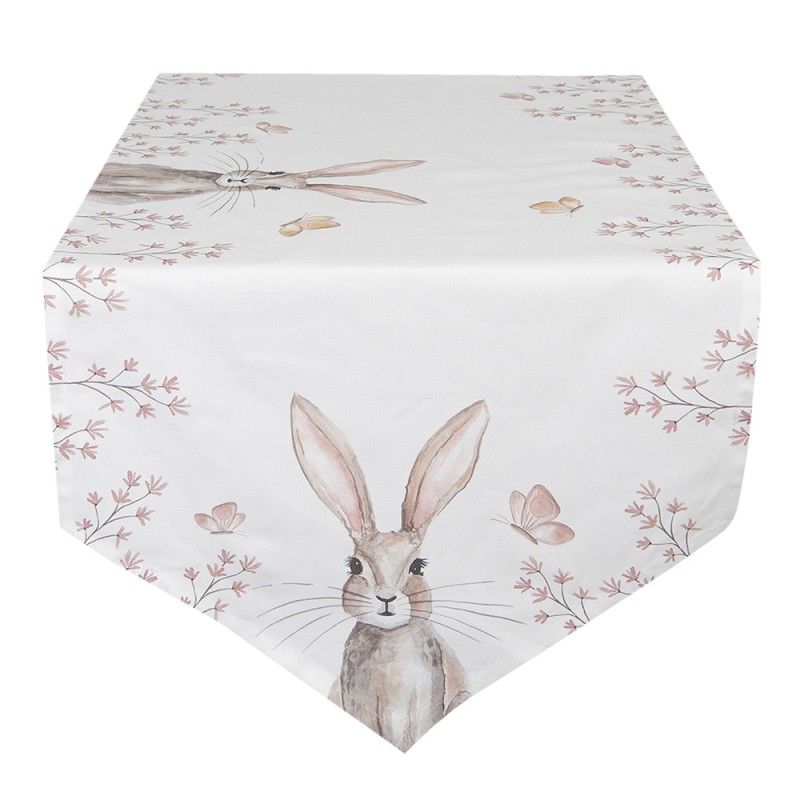 REB65 Tischläufer 50x160 cm Weiß Braun Baumwolle Kaninchen Tischdecke