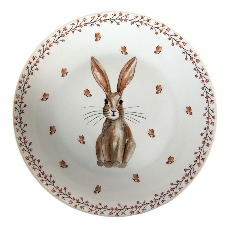 REBDP Breakfast Plate Ø 20 cm Beige Brown Porcelain Rabbit Round Plate