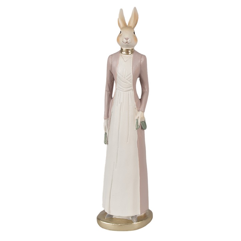6PR4007 Statuetta Coniglio 28 cm Beige Rosa  Poliresina Decorazione di Pasqua