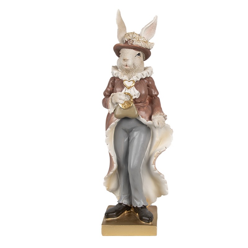 6PR4128 Statuetta Coniglio 30 cm Beige Marrone  Poliresina Decorazione di Pasqua