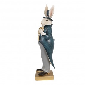 26PR4129 Statuetta Coniglio 30 cm Beige Blu  Poliresina Decorazione di Pasqua